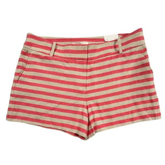 Ann Taylor LOFT Women's Coral/Tan Striped Linen Blend "The Rivera Short" SIZE-8 - Picture 1 of 9